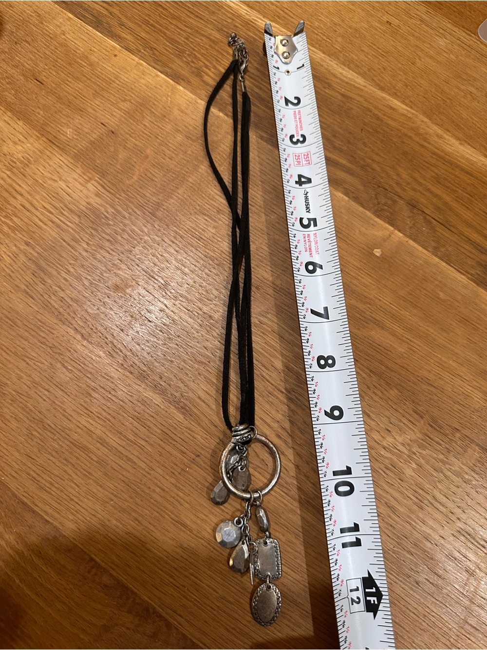 Black Necklace with Silver Charms